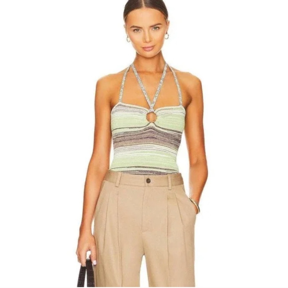 Veronica beard striped halter top green xs